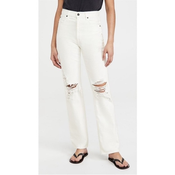 NWT SLVRLAKE London White Destructed High Rise Straight Leg Jeans $285 size 25 - Picture 1 of 16